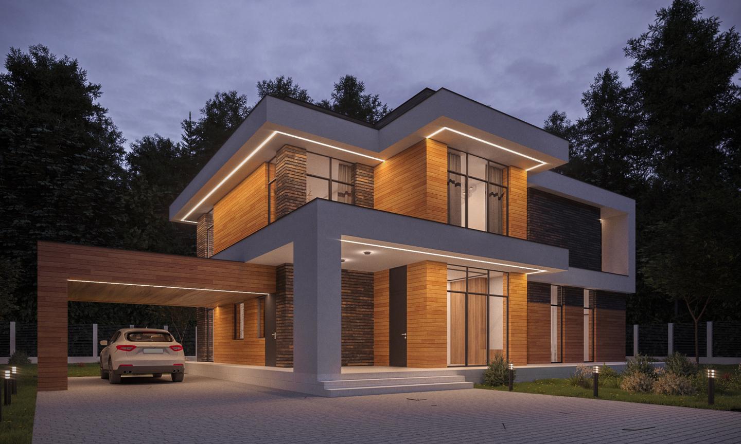 Modernes Haus mit integriertem Carport