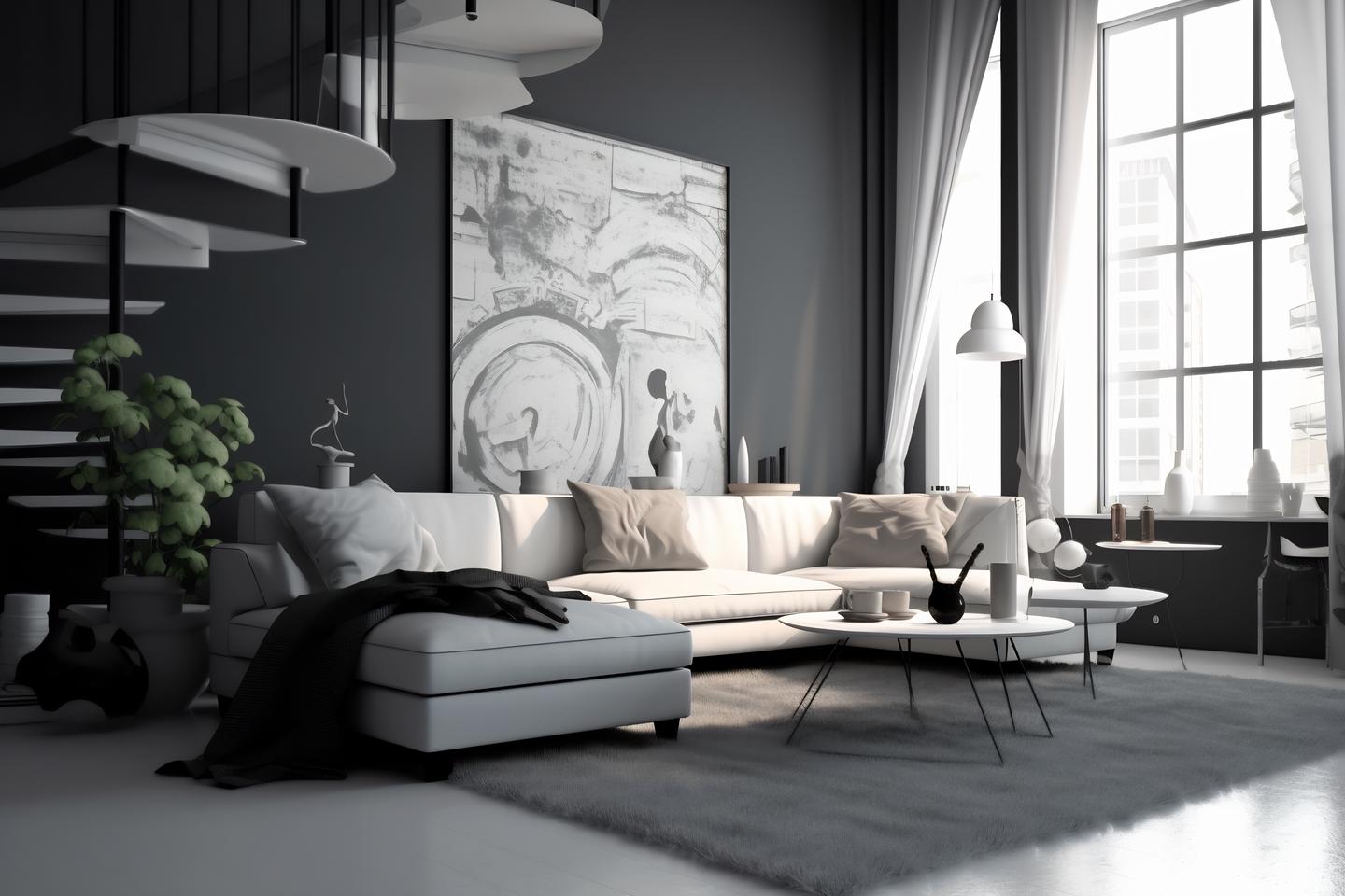 modernes Zimmer mit schwarzer Wand und weißem Sofa