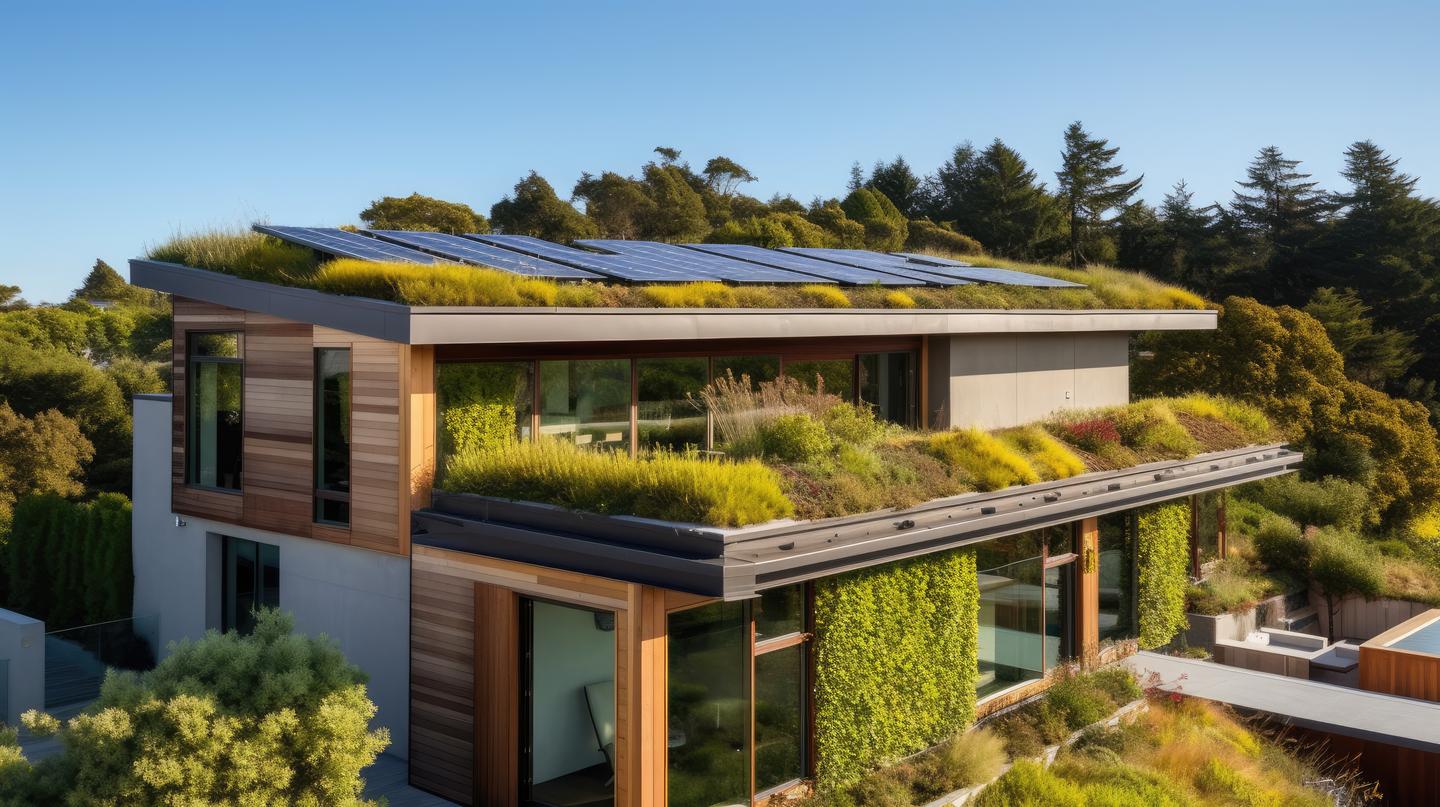 Haus mit Grünfläche und Photovoltaik
