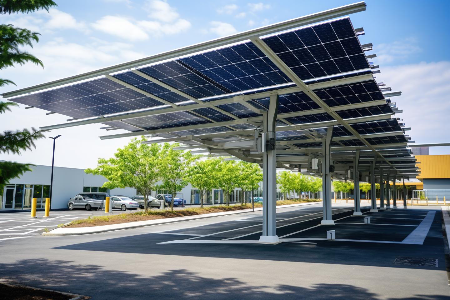 Solarpanels überdachen einige Parkplätze