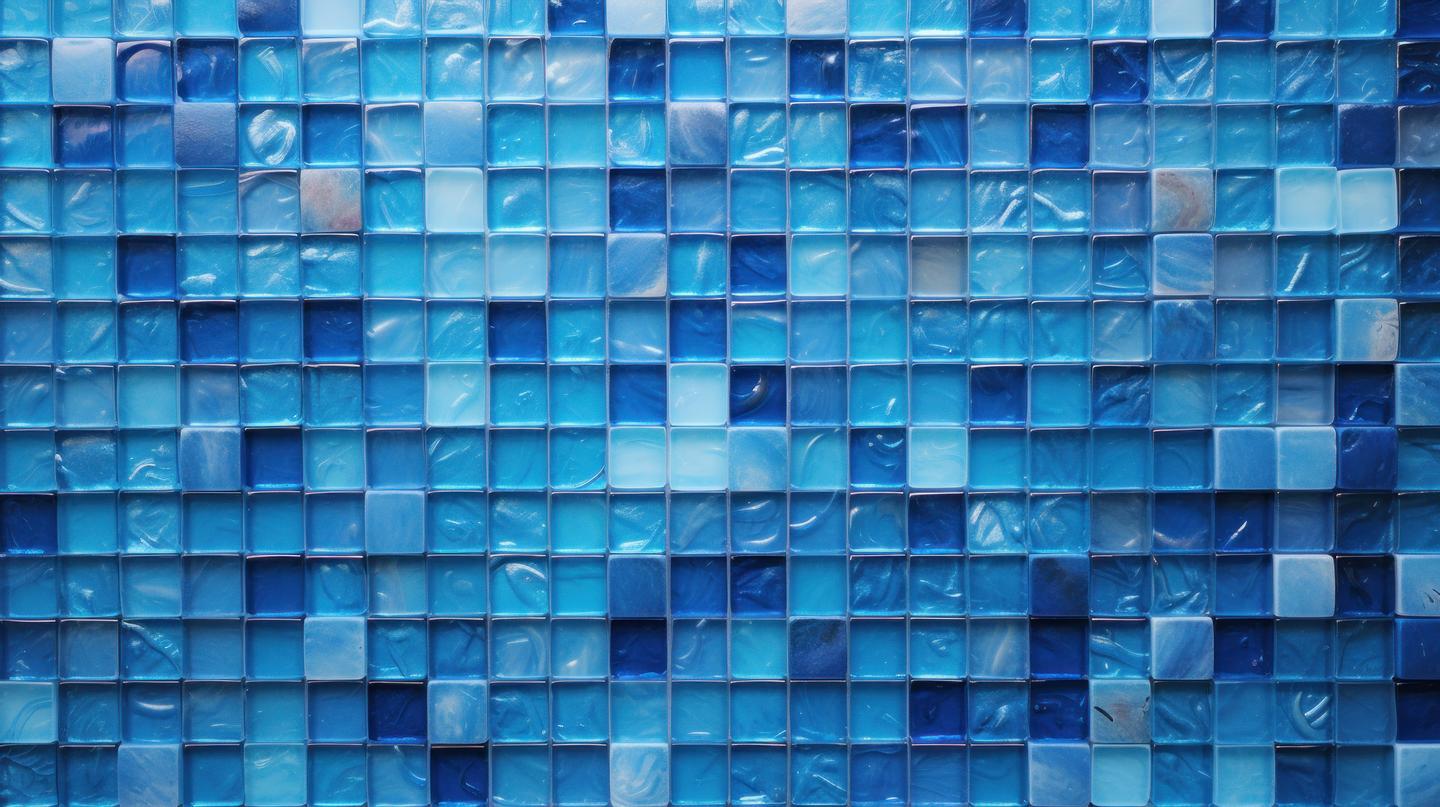 blaue Glasfliese mit Mosaiken